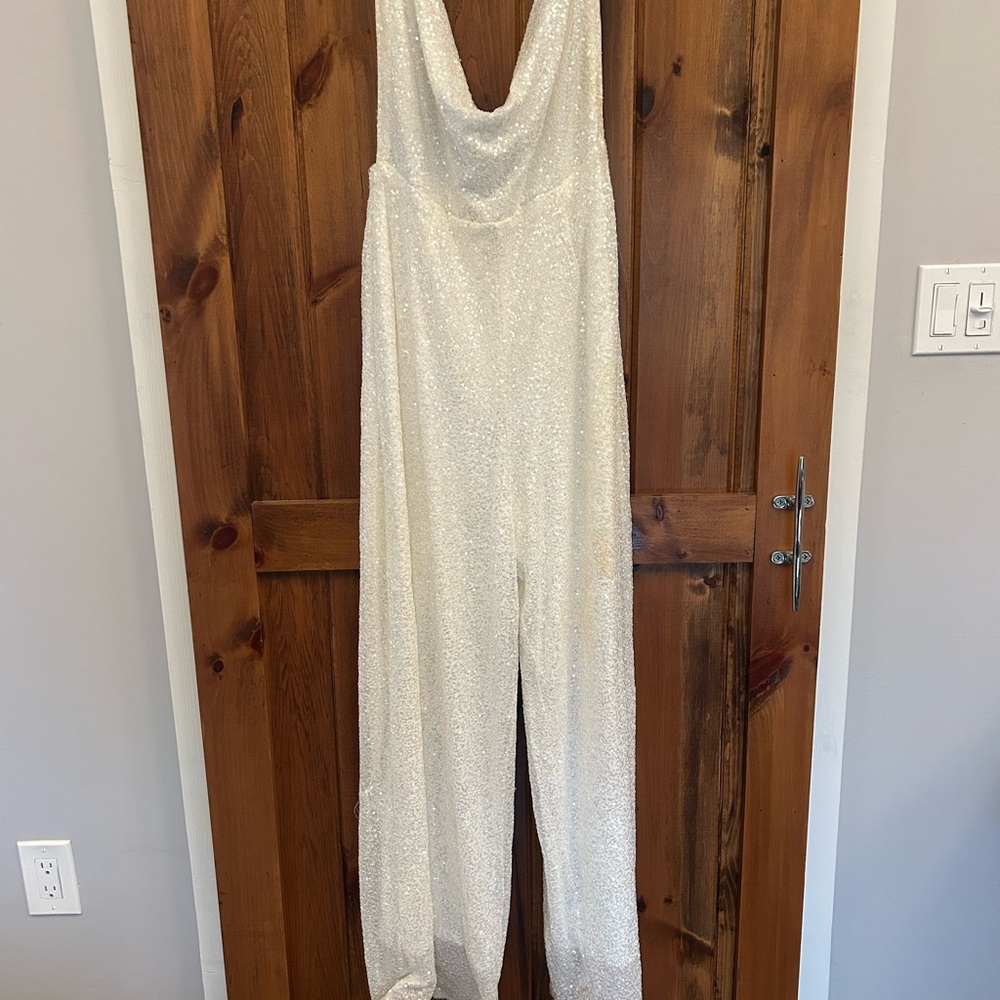 Showpo Ivory Sequin Jumpsuit